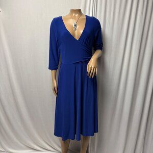 LBisse Royal Blue Wrap-Style Knee-Length Dress Womens Size Medium Stretch V-Neck